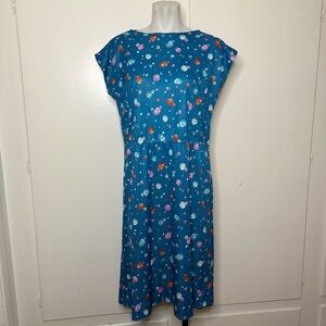 Vintage 70s/80s Blue Jewel Gemstone Novelty Print Sleeveless Dress
